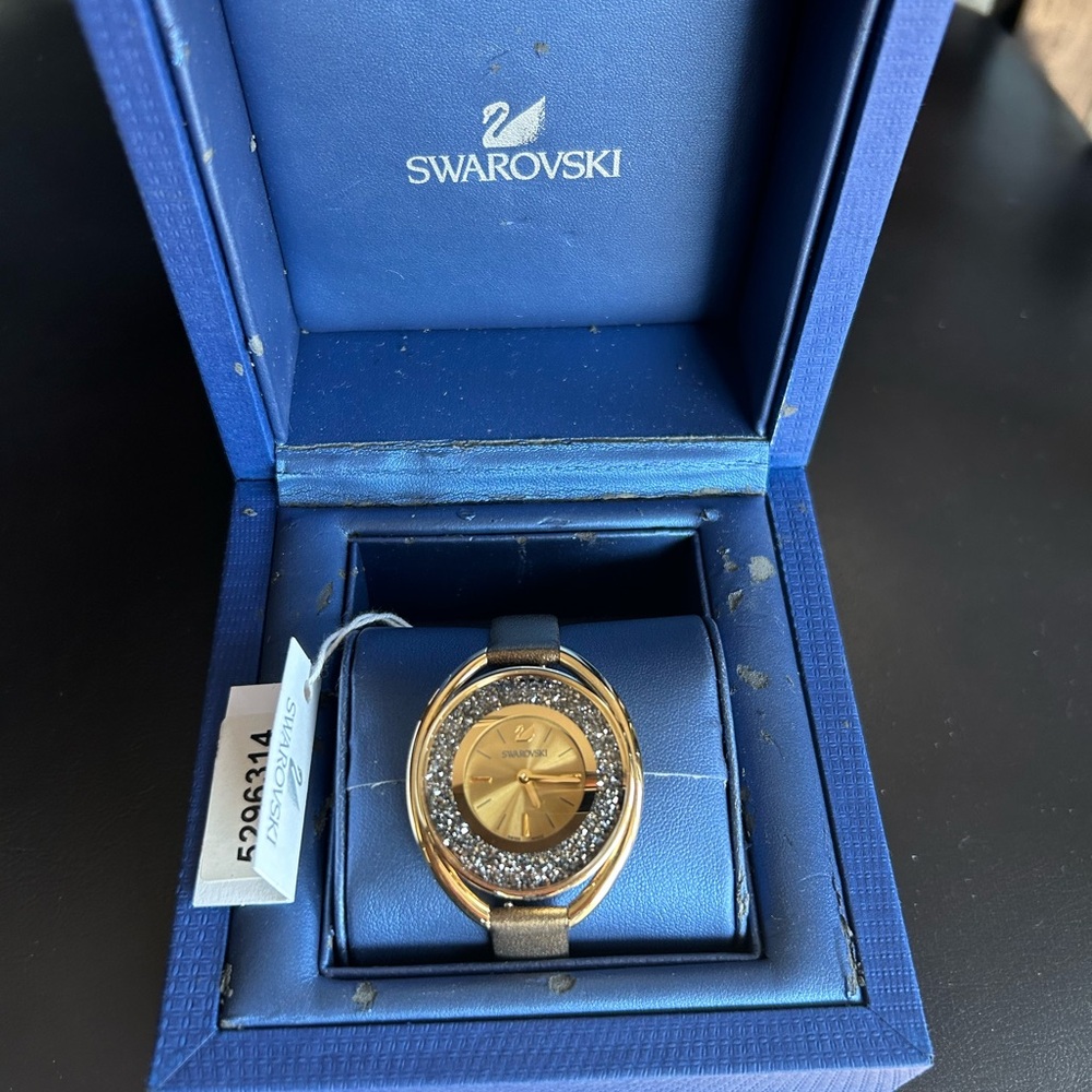 Swarovski Crystalline Gold and Bronze  Leather Watch